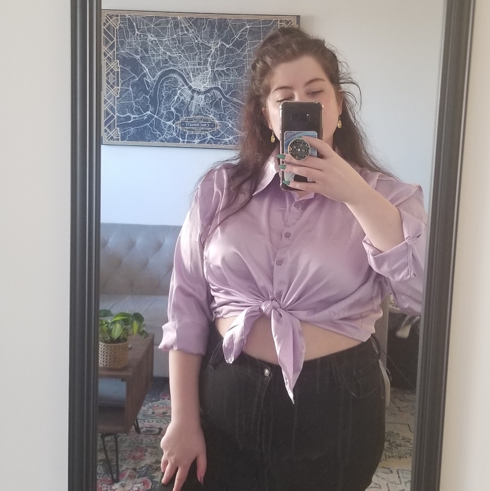 Satin button down oversized